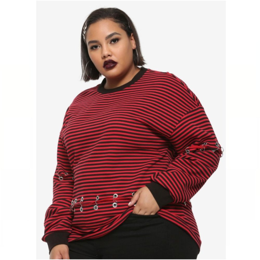 Hot Topic Red & Black Grommets Sweatshirt